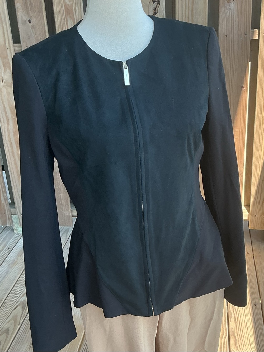 DKNY Black Zip-Front Peplum Blazer